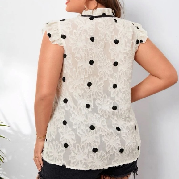 Boho Cream Fuzzy Floral Polka Dot Top - Picture 11 of 11